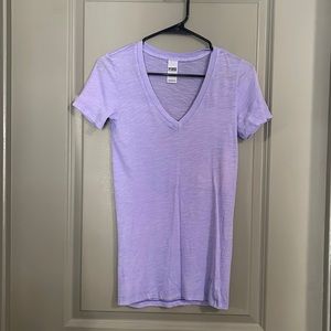Lavender, Victoria’s Secret pink V-neck shirt